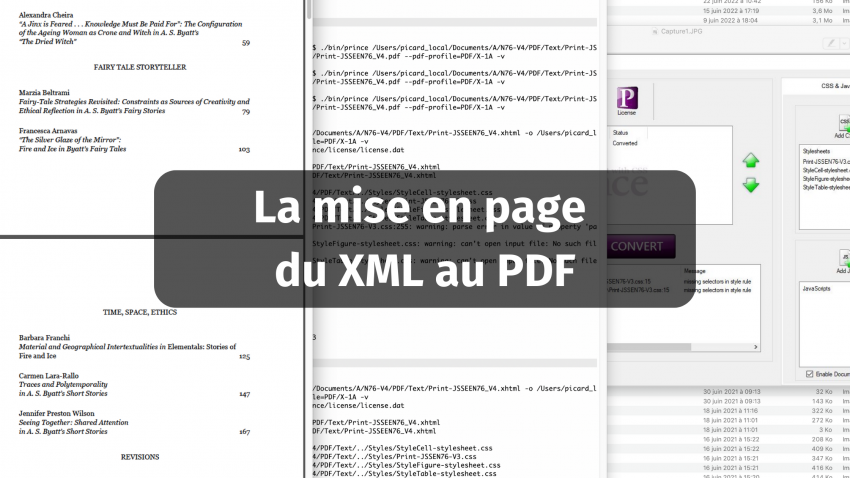 La mise en page, du logiciel Prince (à droite) au format PDF (à gauche)